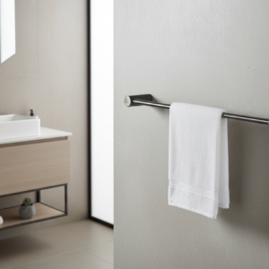Black metal towel bar on a white background