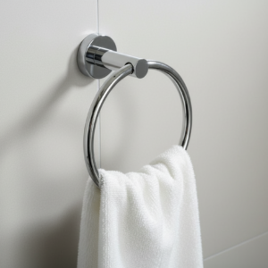 Chrome towel ring on a white background
