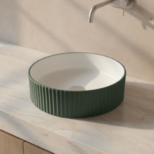 Green ribbed container on a white background