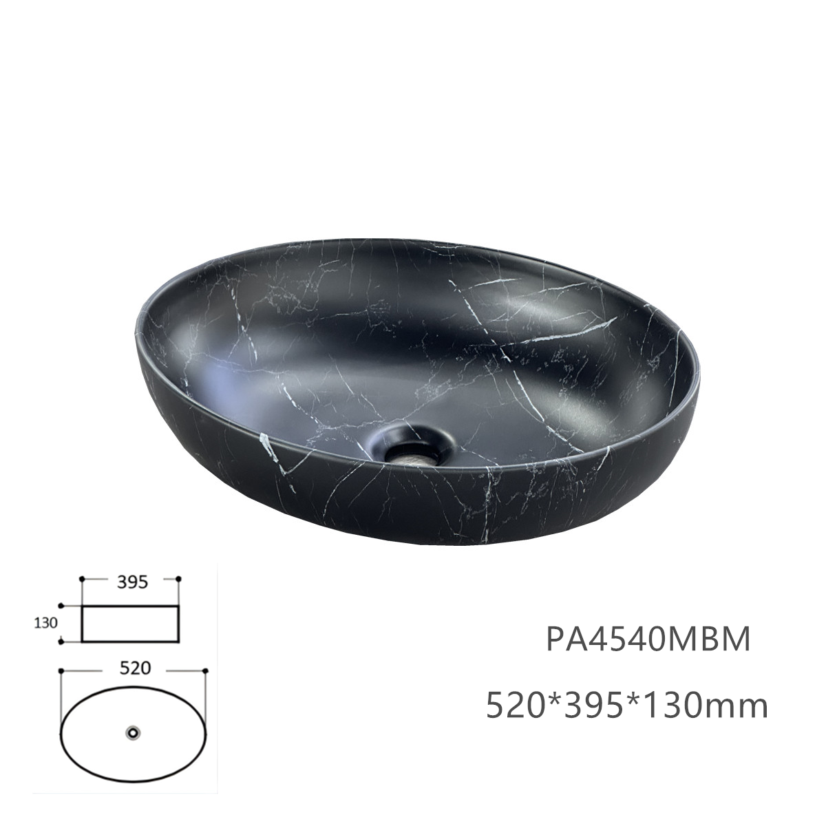 Basin black Oval Marble finish PA5239MBM - Image 4