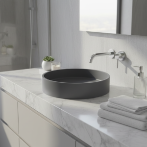 Gray round basin on a white background