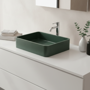 Green rectangular sink with speckled texture